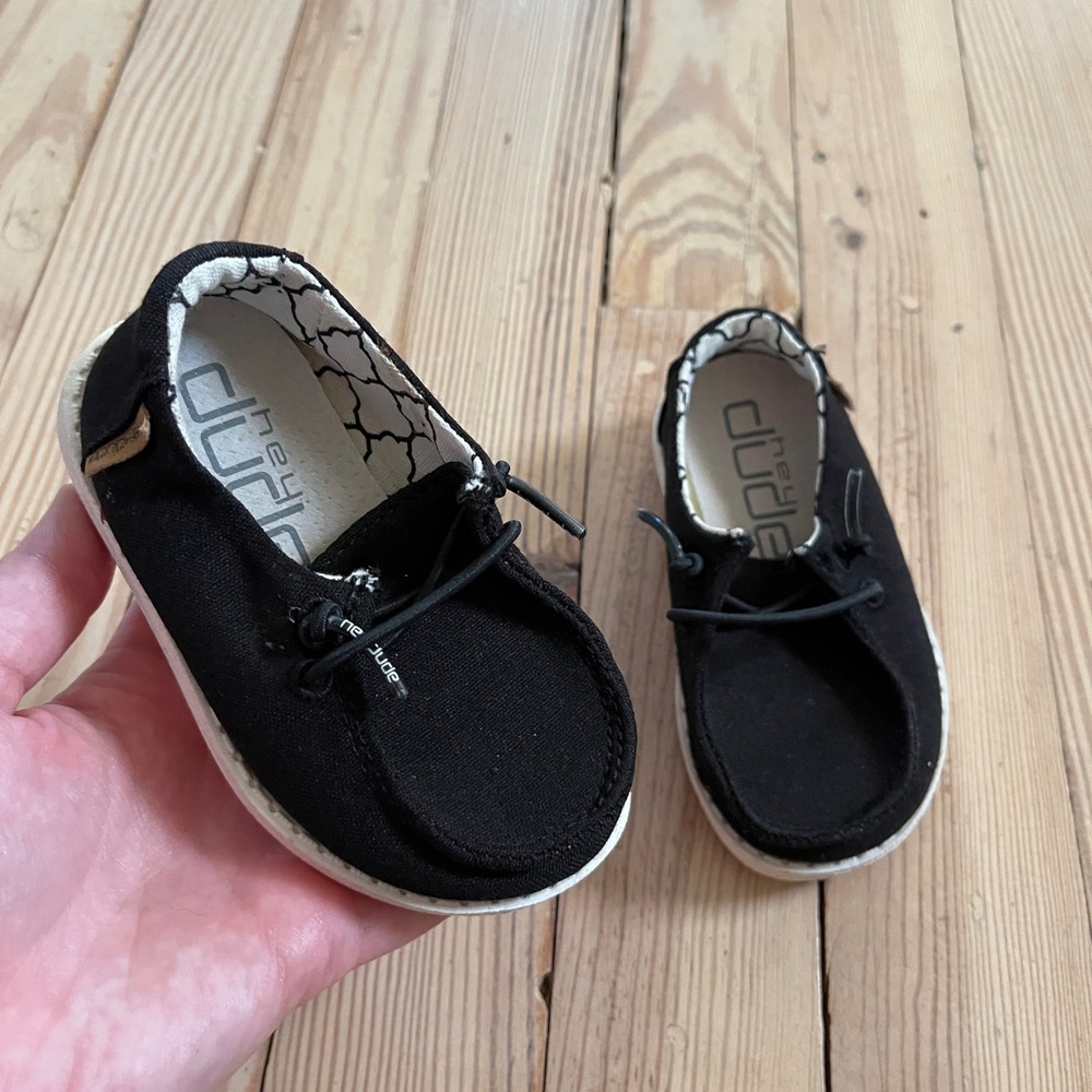 Hey Dude Wendy Toddler Linen Black Canvas Slip On Loafers Shoes US K5 casual